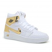 Tênis Bota Nike Air Jordan Branco Dourado 